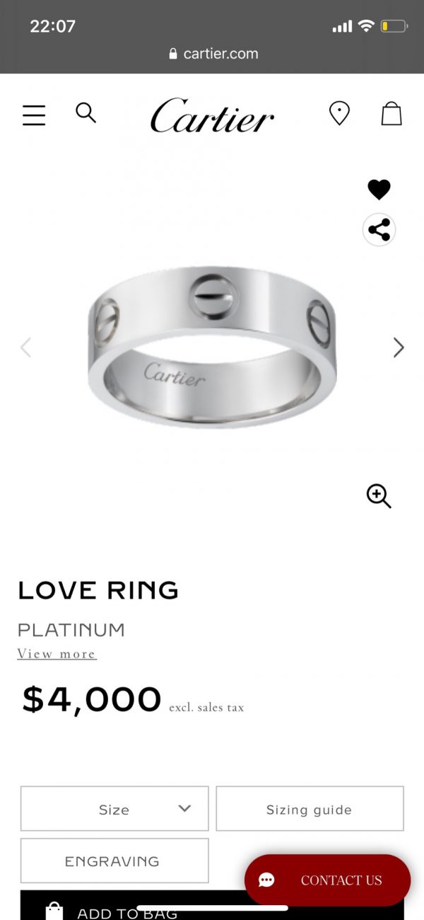 Cartier Love Ring Platinum Pt950