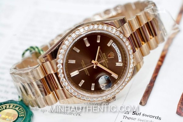 ROLEX DAY-DATE 40 18K ROSE GOLD DIAMOND BEZEL 228345RBR