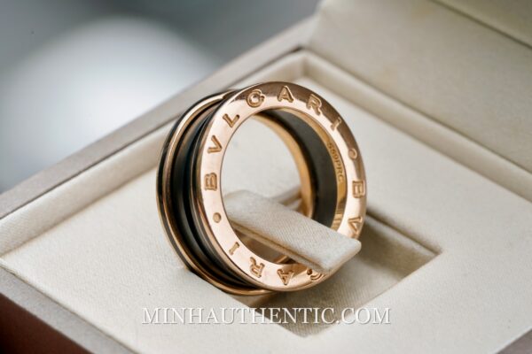 Bvlgari B.zero1 2-band Ring 18k Rose Gold/Black Ceramic 357680 - Hình ảnh 3