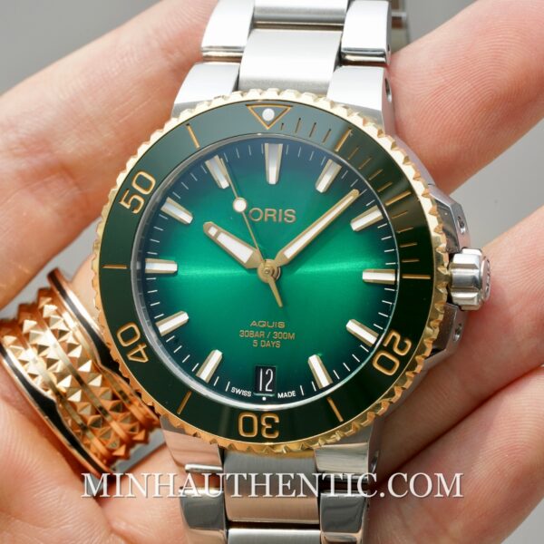 Oris Aquis Date Calibre 400 Green Gold Steel 01 400 7769 6357-07 8 22 09PEB