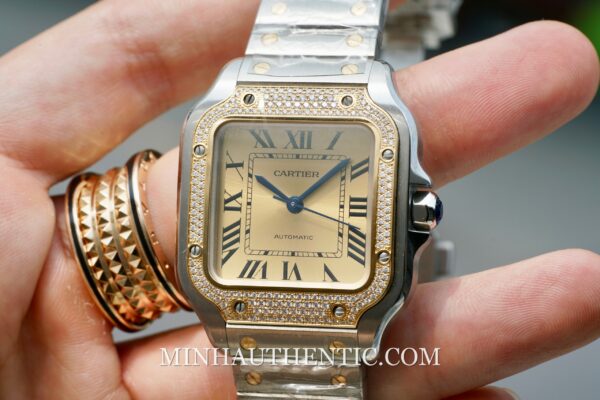 Cartier Santos Medium Diamond 18k Gold Steel W3SA0007