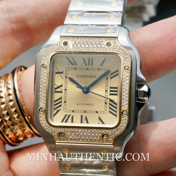 Cartier Santos Medium Diamond 18k Gold Steel W3SA0007