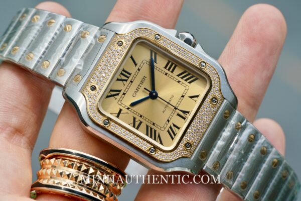 Cartier Santos Medium Diamond 18k Gold Steel W3SA0007