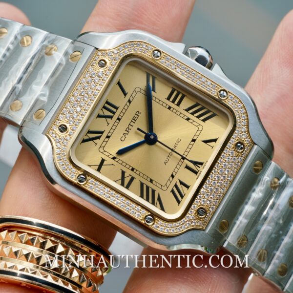 Cartier Santos Medium Diamond 18k Gold Steel W3SA0007