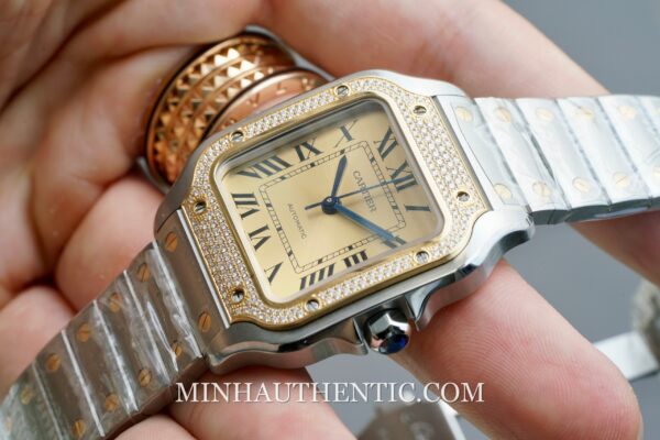 Cartier Santos Medium Diamond 18k Gold Steel W3SA0007