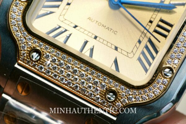 Cartier Santos Medium Diamond 18k Gold Steel W3SA0007 - Hình ảnh 6