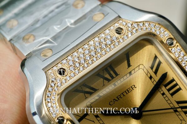 Cartier Santos Medium Diamond 18k Gold Steel W3SA0007