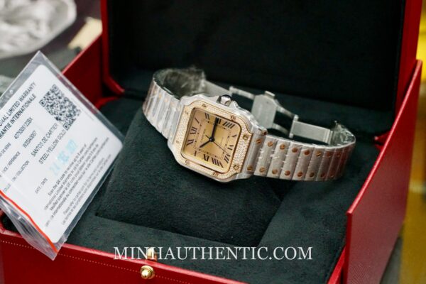 Cartier Santos Medium Diamond 18k Gold Steel W3SA0007 - Hình ảnh 11