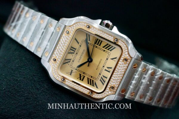 Cartier Santos Medium Diamond 18k Gold Steel W3SA0007