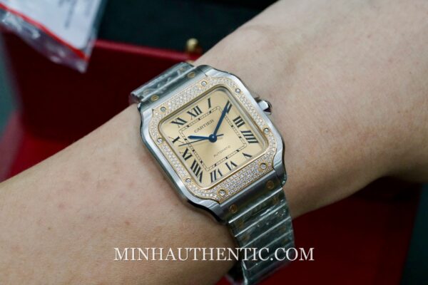 Cartier Santos Medium Diamond 18k Gold Steel W3SA0007 - Hình ảnh 13